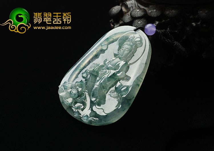 冰种飘花缅甸翡翠A货观音挂件
