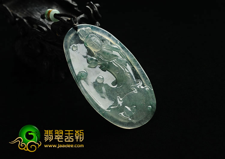 冰种飘花缅甸翡翠A货大势至菩萨挂件