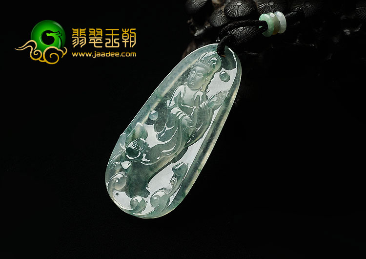 冰种飘花缅甸翡翠A货观音挂件