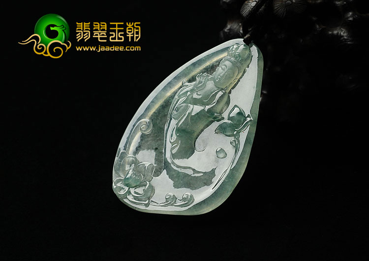 冰种飘花缅甸翡翠A货观音挂件