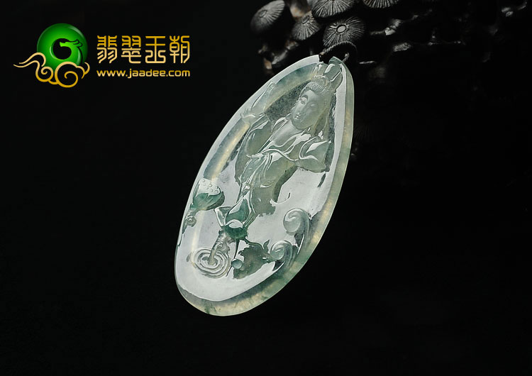 冰种飘花缅甸翡翠A货观音挂件