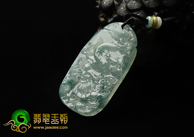 冰种飘花缅甸翡翠A货龙牌挂件