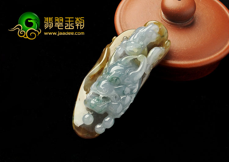 糯冰种褐黄翡紫罗兰飘花缅甸翡翠A货望子成龙挂件