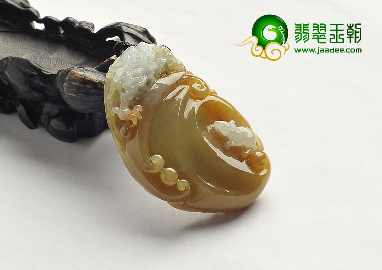 糯冰种褐黄翡缅甸翡翠A货望子成龙挂件