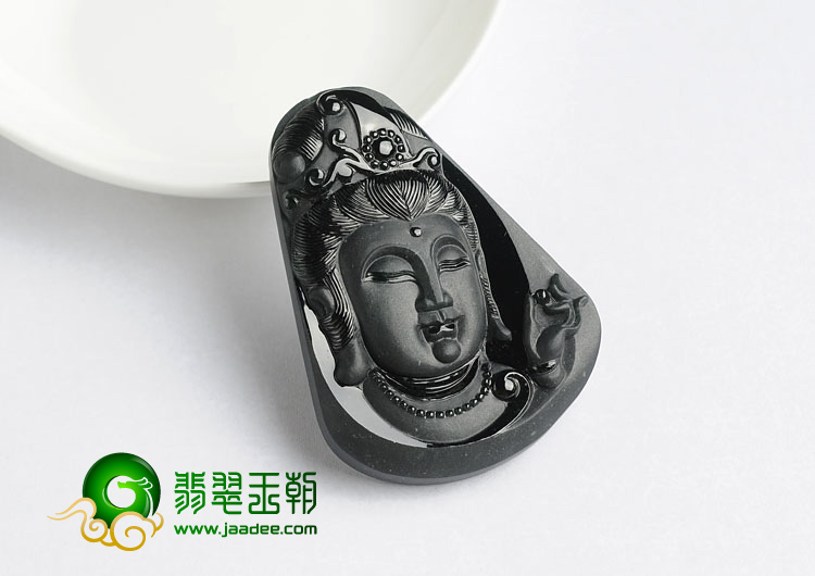 冰种墨翠缅甸翡翠A货观音头挂件