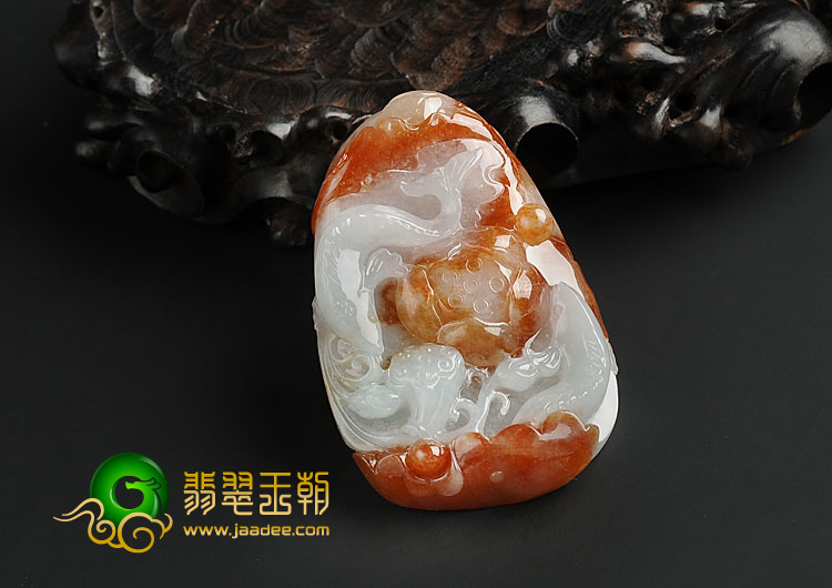 糯冰种红黄翡缅甸翡翠A货年年有余挂件