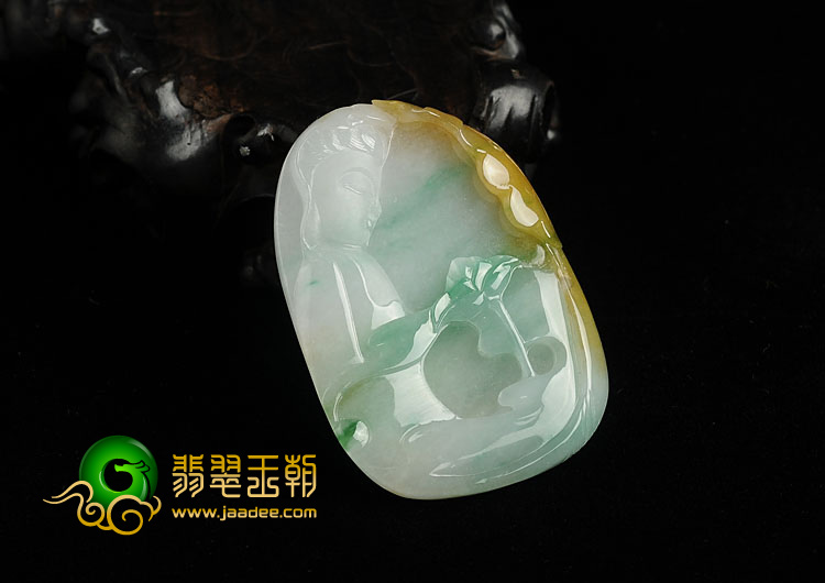 冰种三彩缅甸翡翠A货观音挂件