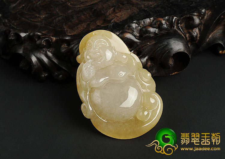 糯冰种褐黄翡缅甸翡翠A货玉佛挂件