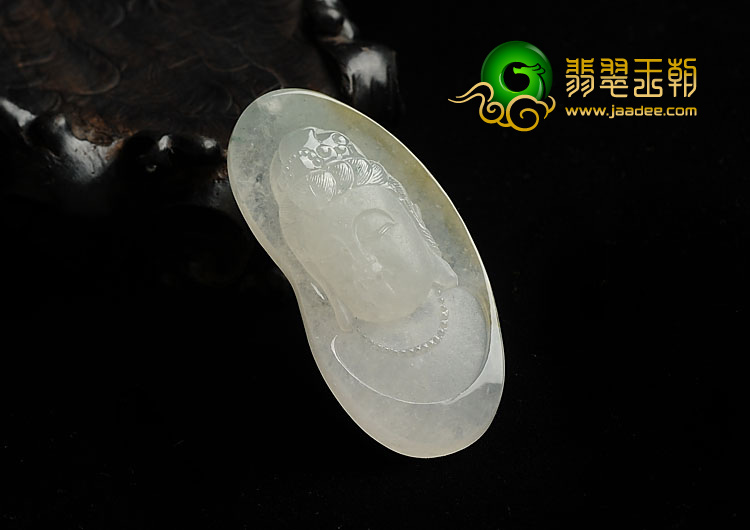 冰种淡黄翡缅甸翡翠A货观音头挂件