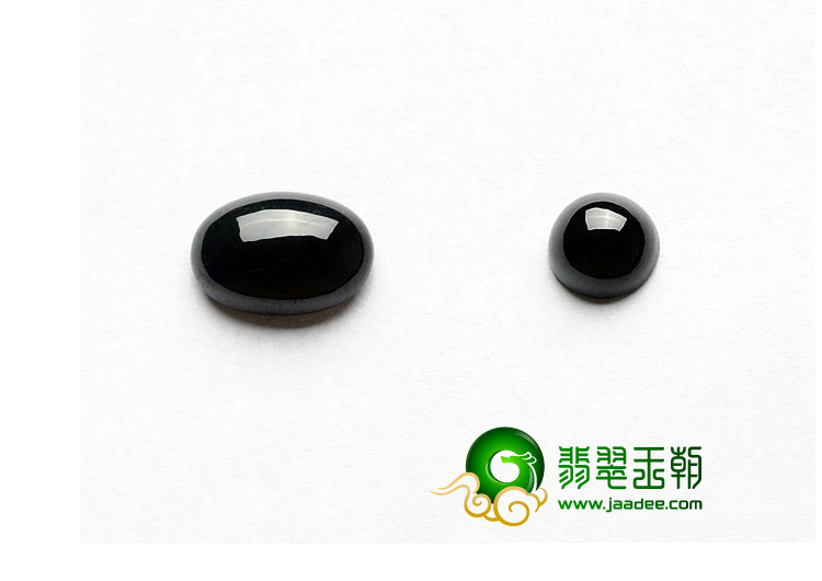 冰种/玻璃种墨翠缅甸翡翠A货戒面（一对）