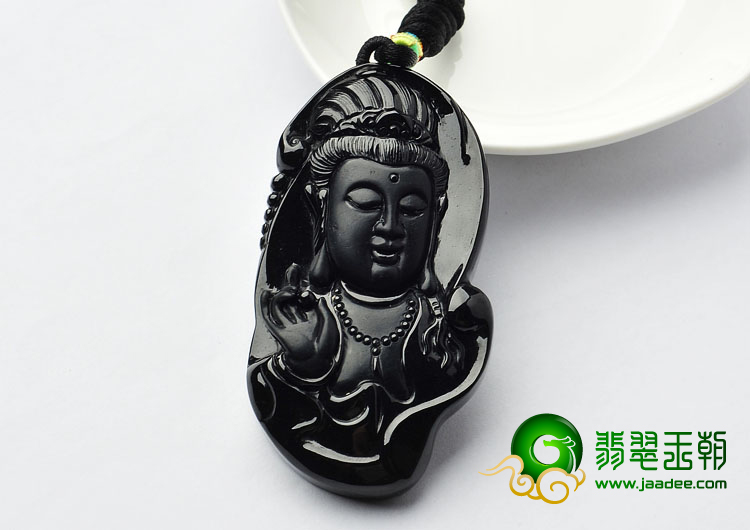 细糯种墨翠缅甸翡翠A货观音挂件
