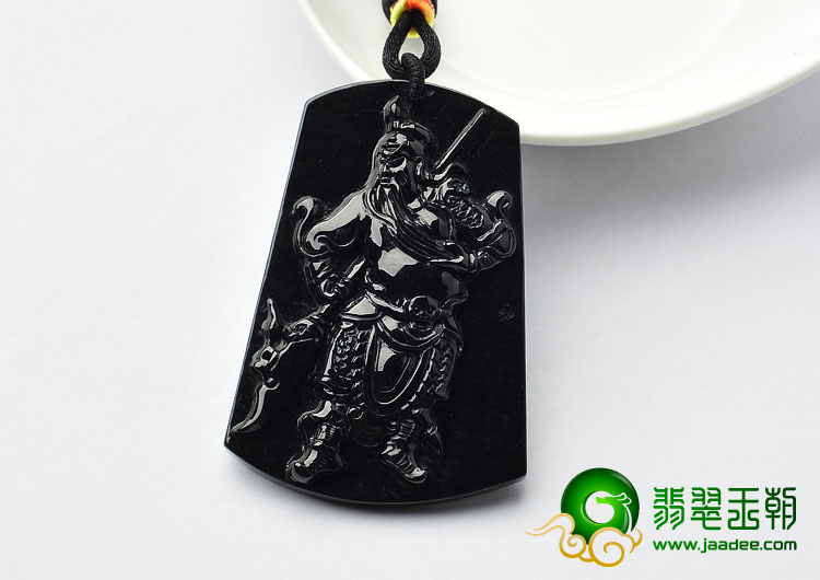 细糯种墨翠缅甸翡翠A货关公挂件