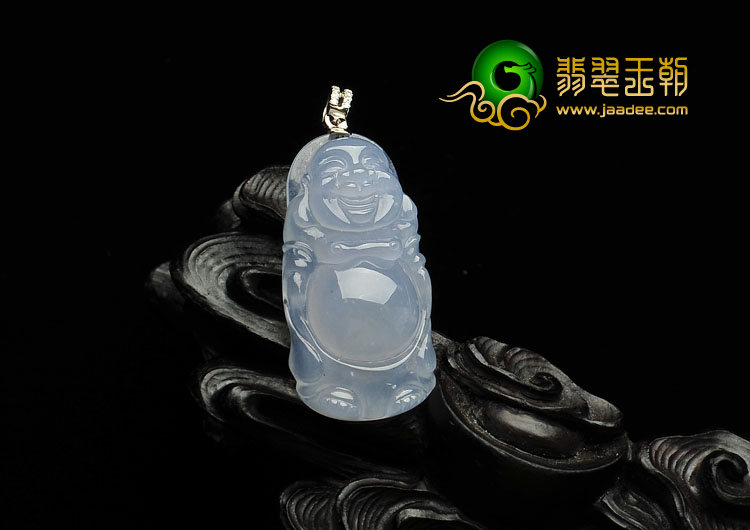 冰种淡紫罗兰缅甸翡翠A货站佛挂件