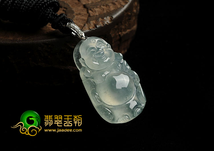 冰种晴水缅甸翡翠A货站佛挂件（金扣）