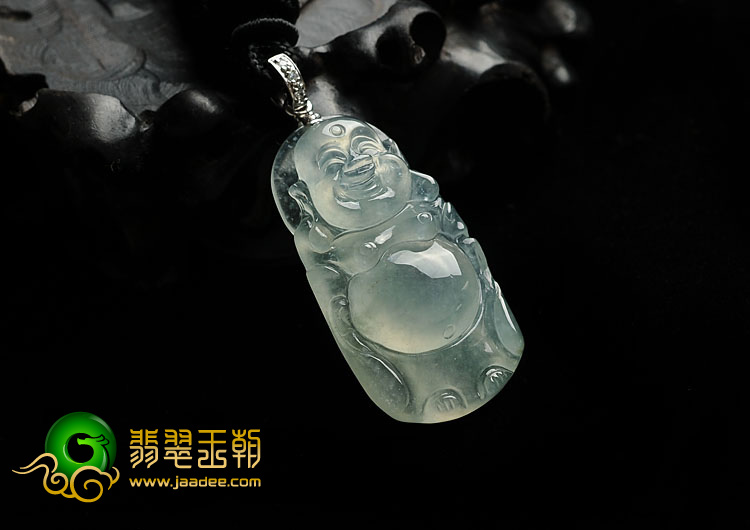 冰种晴水缅甸翡翠A货站佛挂件（金扣）