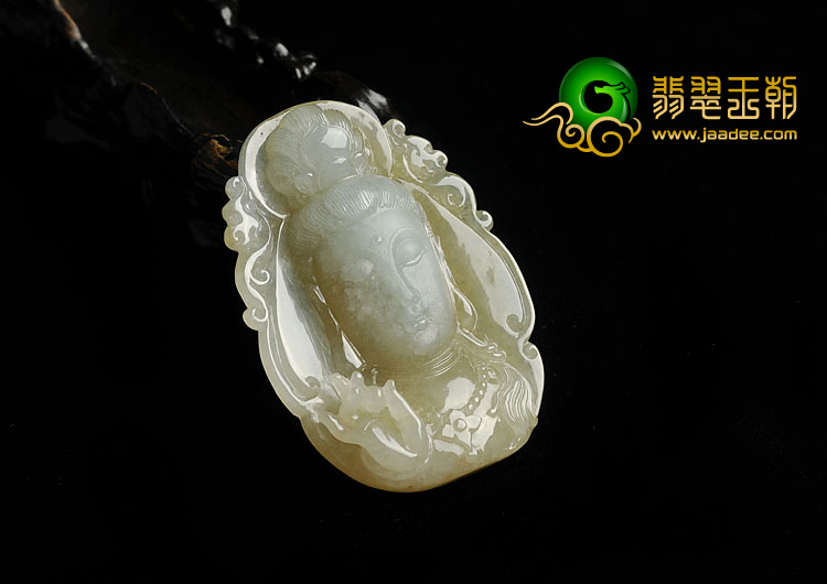 冰种黄翡缅甸翡翠A货观音头挂件