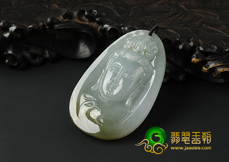 冰种晴水略带褐黄翡缅甸翡翠A货观音挂件