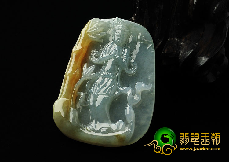 糯冰种晴水褐黄翡缅甸翡翠A货站观音挂件