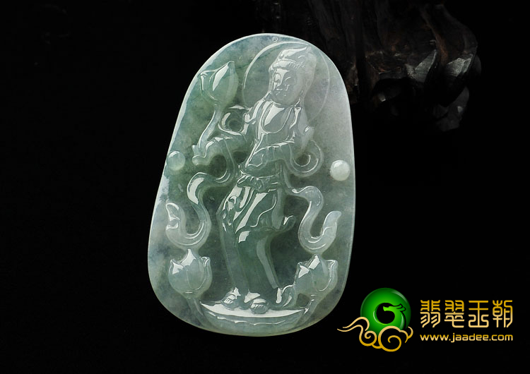 冰种晴水缅甸翡翠A货站观音挂件
