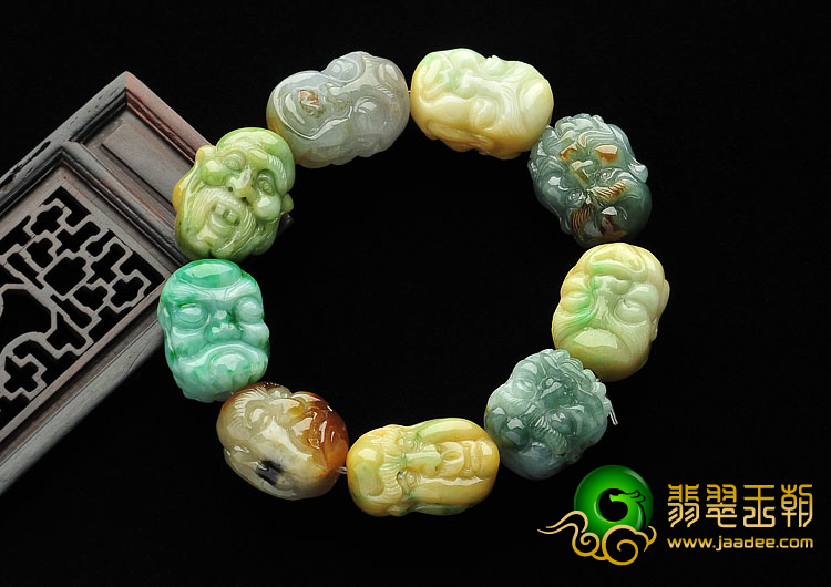 糯冰种多彩缅甸翡翠A货罗汉头手链