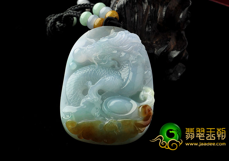 糯冰种三彩缅甸翡翠A货龙行如意挂件