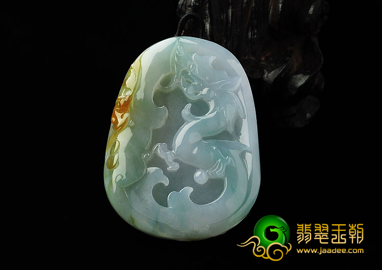 糯冰种晴水褐黄翡缅甸翡翠A货龙行如意挂件