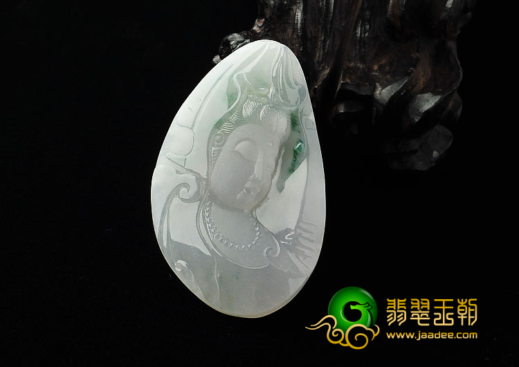 冰种飘花缅甸翡翠A货观音头挂件
