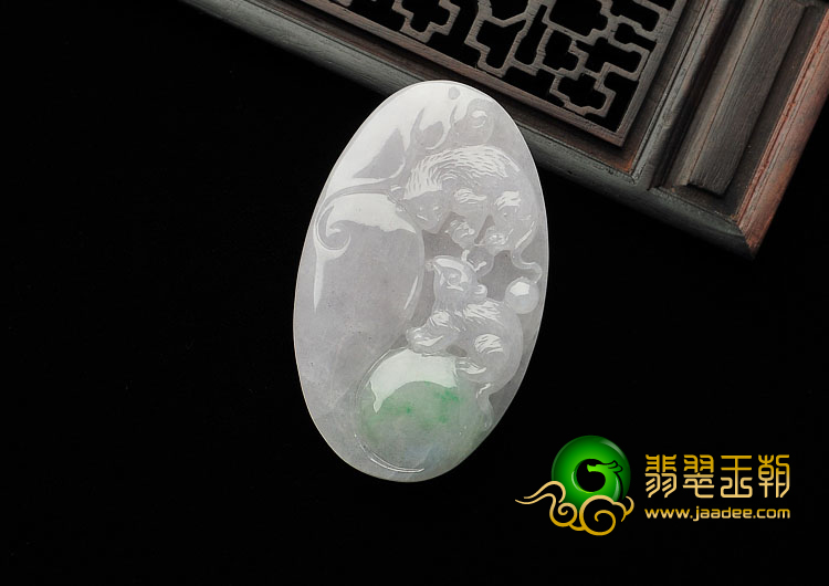 糯冰种淡春带彩缅甸翡翠A货鼠数钱挂件