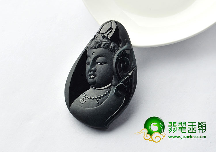 冰种墨翠缅甸翡翠A货观音头挂件