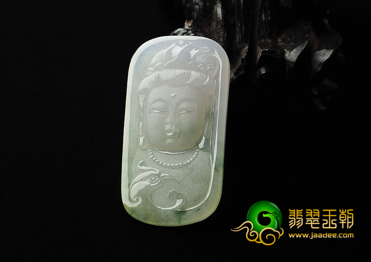 冰种飘花缅甸翡翠A货观音头挂件
