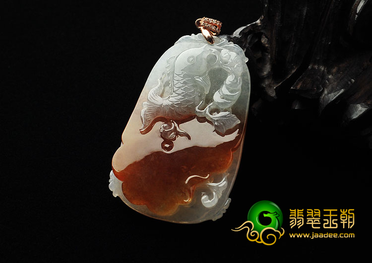 糯冰种红黄翡缅甸翡翠A货年年有余挂件