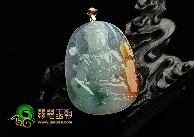 冰种三彩缅甸翡翠A货观音挂件