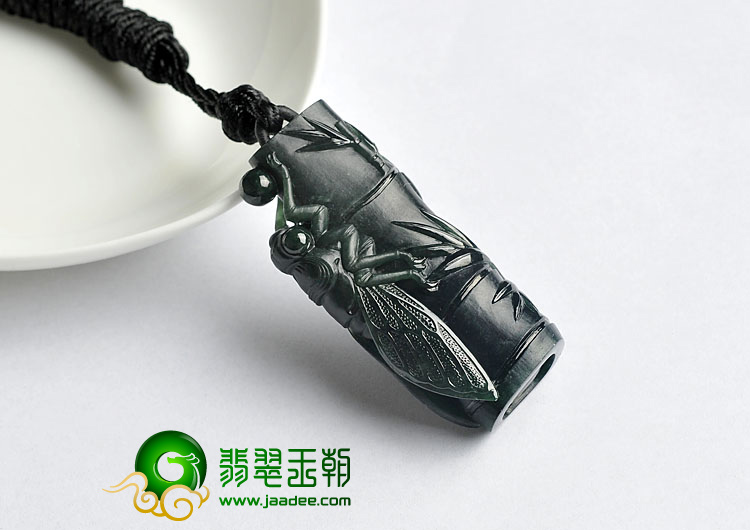 糯冰种墨翠缅甸翡翠A货节节高挂件