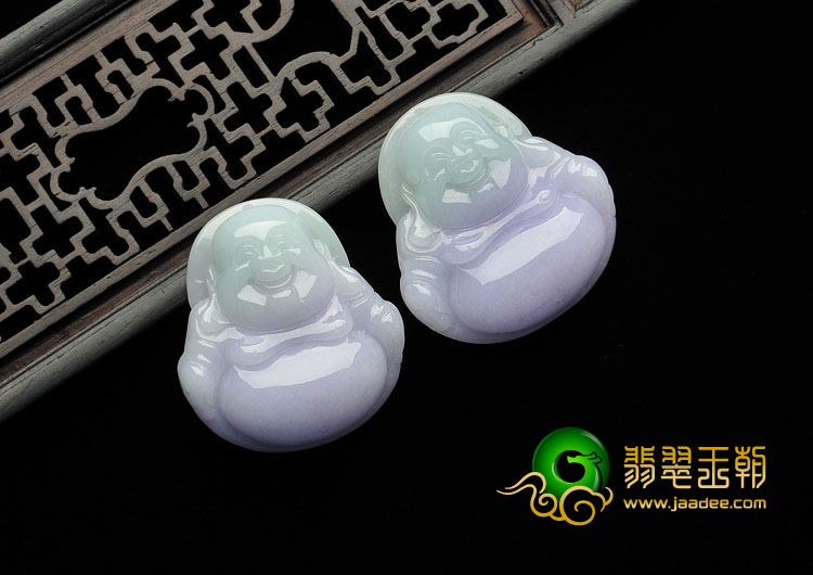 糯冰种晴水紫罗兰缅甸翡翠A货玉佛（一对）