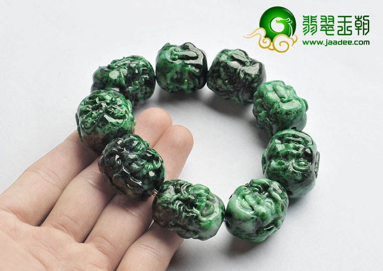 细糯种癣加绿缅甸翡翠A货罗汉头手链