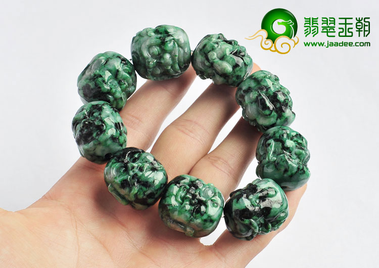细糯种癣加绿缅甸翡翠A货罗汉头手链