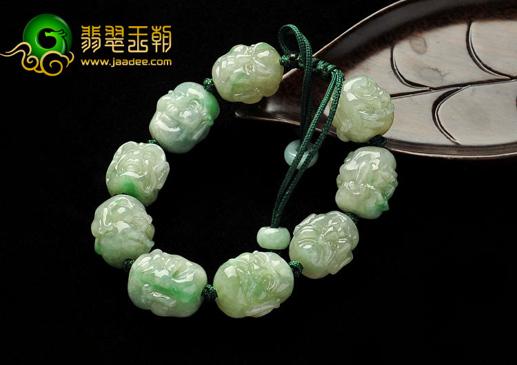 糯冰种晴水缅甸翡翠A货罗汉头手链