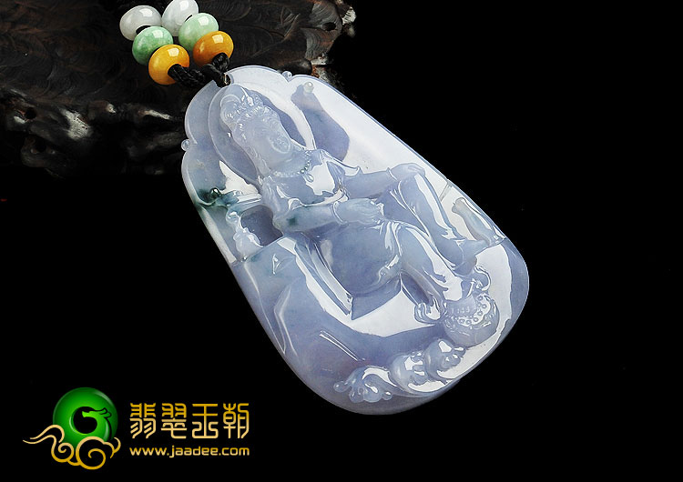 冰种紫罗兰飘花缅甸翡翠A货观音挂件