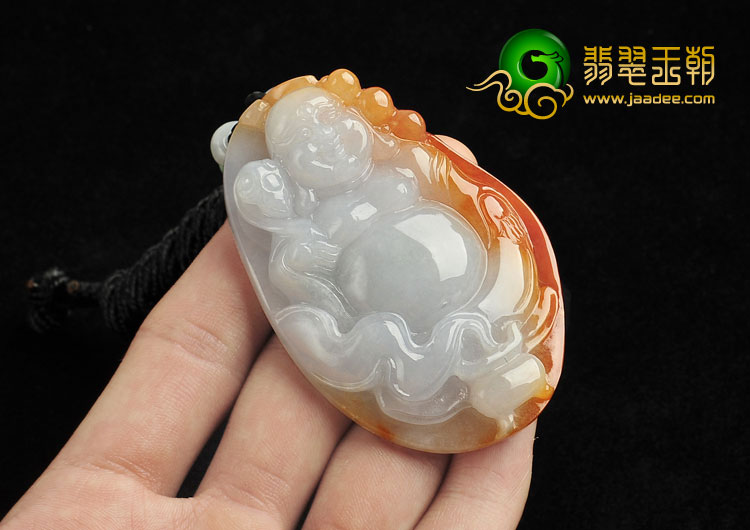 糯冰种红黄翡缅甸翡翠A货玉佛挂件