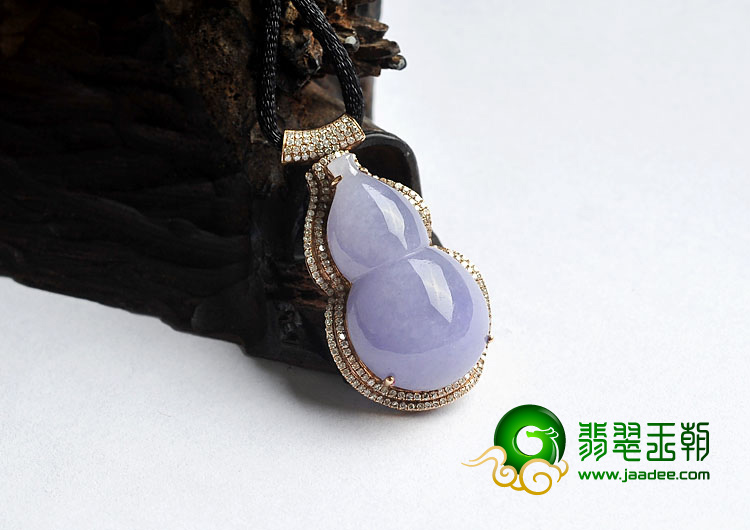 糯冰种紫罗兰缅甸翡翠A货镶玫瑰金葫芦胸坠（真钻）