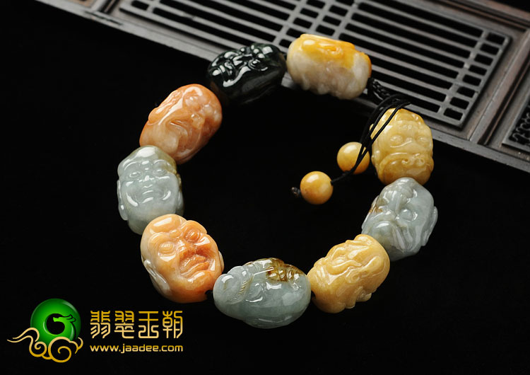糯冰种三彩缅甸翡翠A货罗汉头手链
