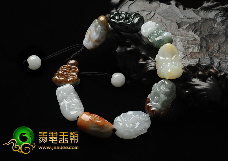 糯冰种三彩缅甸翡翠A货罗汉头手链