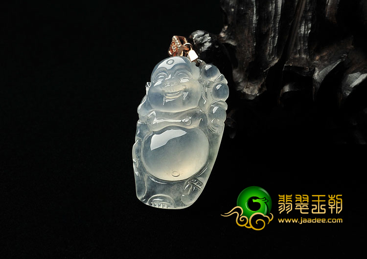 冰玻种淡晴水缅甸翡翠A货逍遥佛挂件