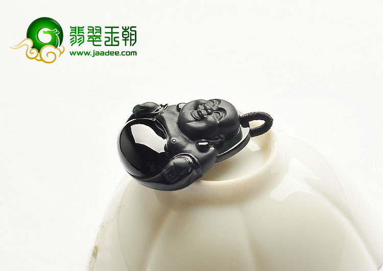 冰玻种墨翠缅甸翡翠A货玉佛挂件
