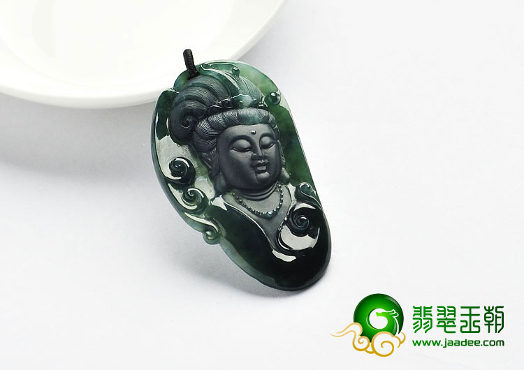 冰种蓝水缅甸翡翠A货观音头挂件