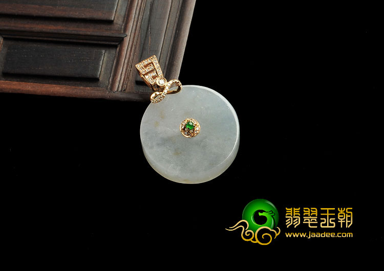 (超值推荐)冰种晴水缅甸翡翠A货镶玫瑰金平安扣胸坠（真钻）