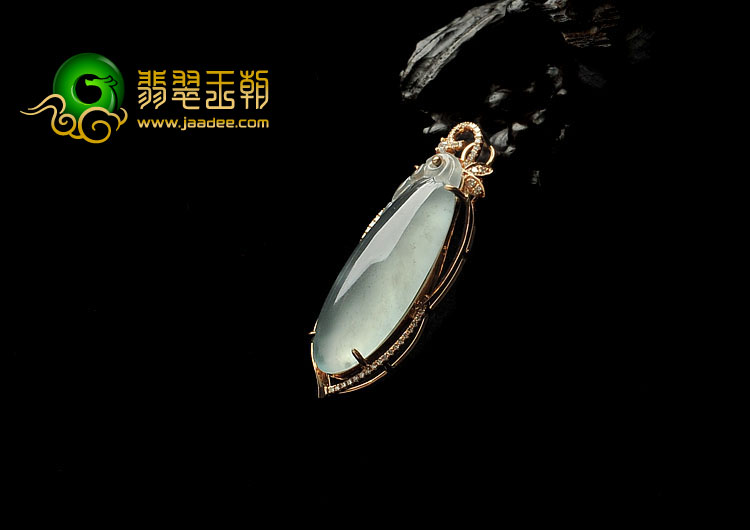 (超值推荐)冰玻种晴水缅甸翡翠A货镶玫瑰金福瓜胸坠（真钻）