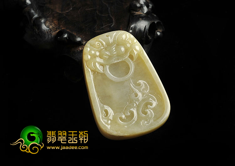 糯冰种黄翡缅甸翡翠A货饕餮挂件