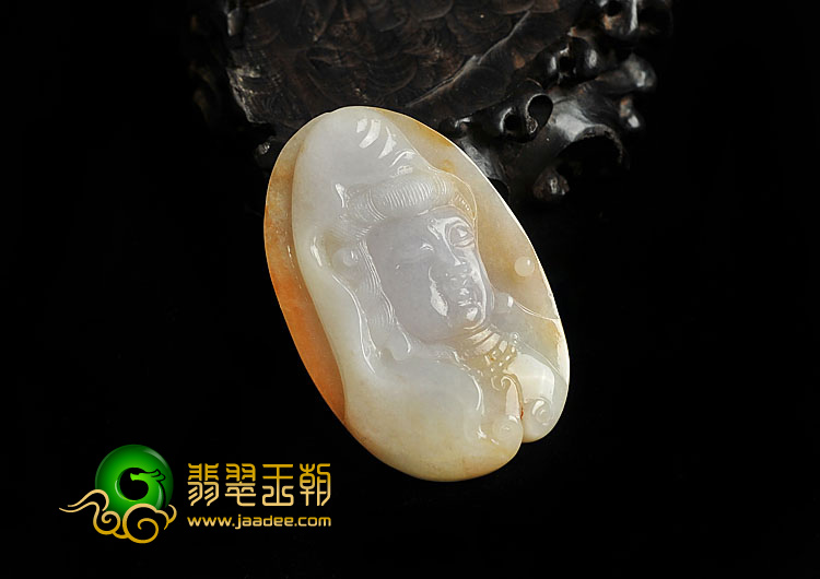 糯冰种黄翡略带紫罗兰缅甸翡翠A货观音挂件