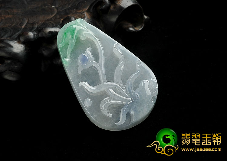 冰种春带彩缅甸翡翠A货君子兰挂件
